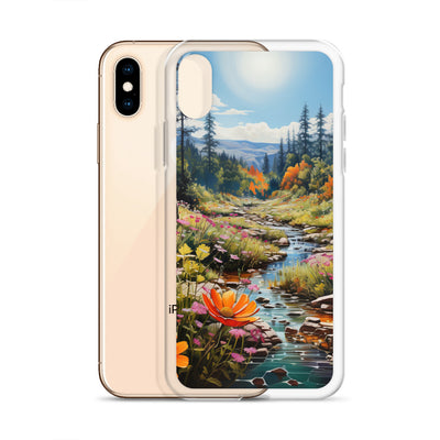 Berge, schöne Blumen und Bach im Wald - iPhone Schutzhülle (durchsichtig) berge xxx