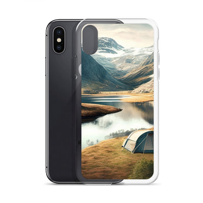 Zelt, Berge und Bergsee - iPhone Schutzhülle (durchsichtig) camping xxx