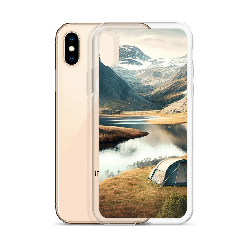 Zelt, Berge und Bergsee - iPhone Schutzhülle (durchsichtig) camping xxx