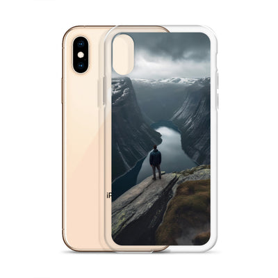 Mann auf Bergklippe - Norwegen - iPhone Schutzhülle (durchsichtig) berge xxx