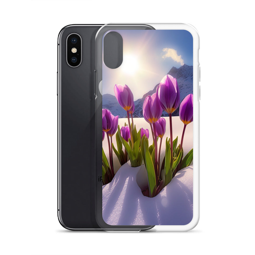 Tulpen im Schnee und in den Bergen - Blumen im Winter - iPhone Schutzhülle (durchsichtig) berge xxx