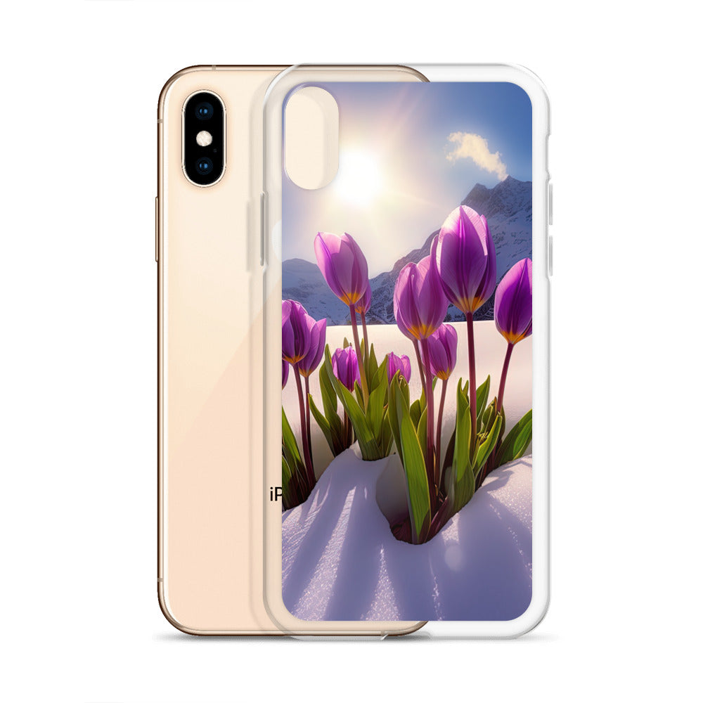 Tulpen im Schnee und in den Bergen - Blumen im Winter - iPhone Schutzhülle (durchsichtig) berge xxx