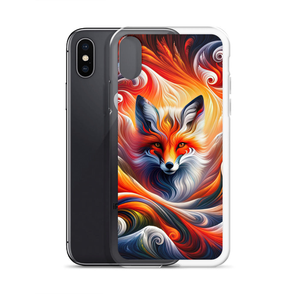 Abstraktes Kunstwerk, das den Geist der Alpen verkörpert. Leuchtender Fuchs in den Farben Orange, Rot, Weiß - iPhone Schutzhülle (durchsichtig) camping xxx yyy zzz