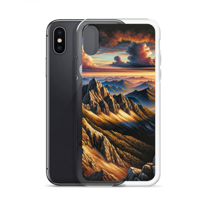 Alpen in Abenddämmerung: Acrylgemälde mit beleuchteten Berggipfeln - iPhone Schutzhülle (durchsichtig) berge xxx yyy zzz