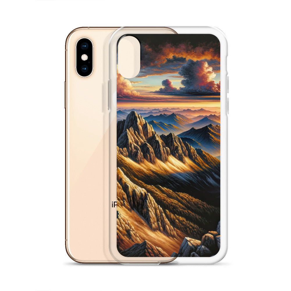 Alpen in Abenddämmerung: Acrylgemälde mit beleuchteten Berggipfeln - iPhone Schutzhülle (durchsichtig) berge xxx yyy zzz