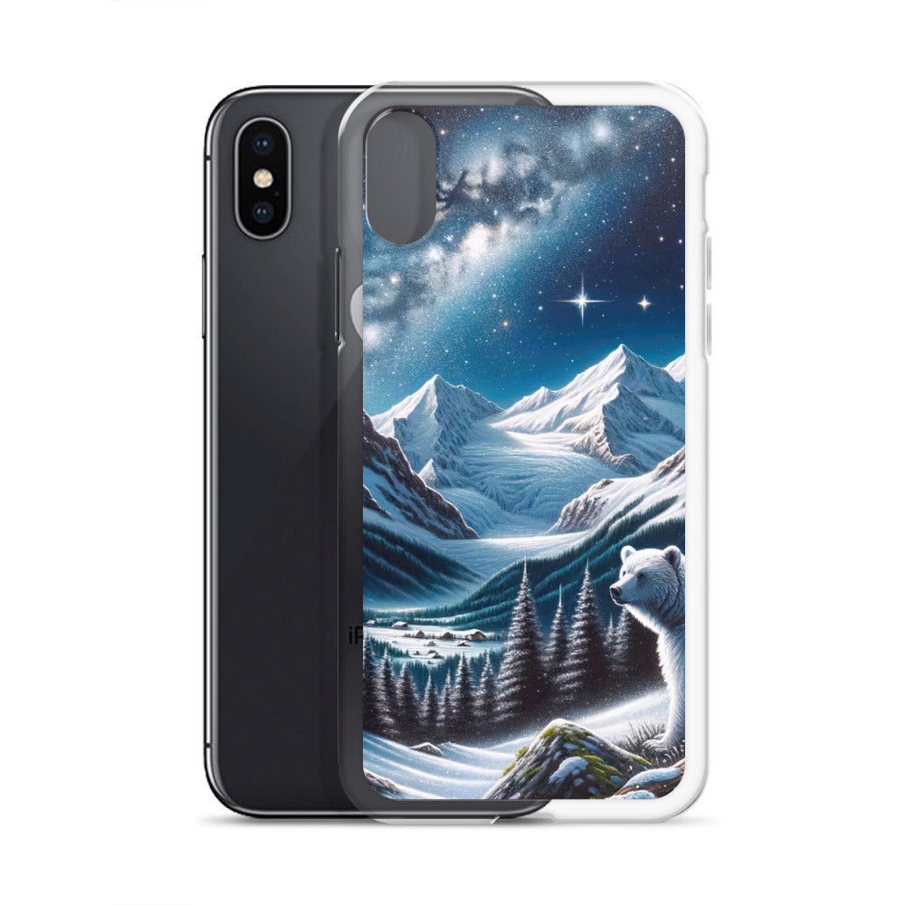 Sternennacht und Eisbär: Acrylgemälde mit Milchstraße, Alpen und schneebedeckte Gipfel - iPhone Schutzhülle (durchsichtig) camping xxx yyy zzz