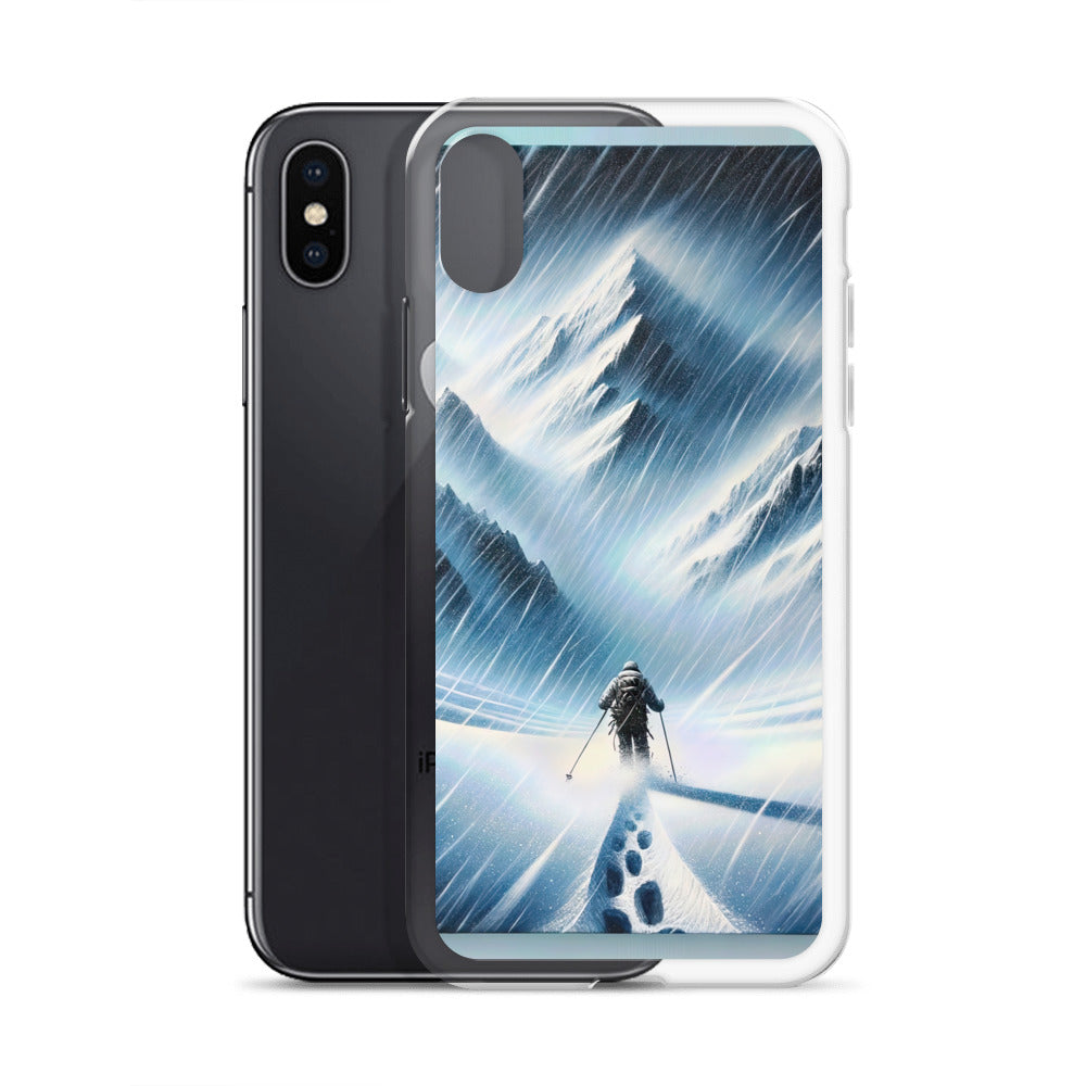 Wanderer und Bergsteiger im Schneesturm: Acrylgemälde der Alpen - iPhone Schutzhülle (durchsichtig) wandern xxx yyy zzz