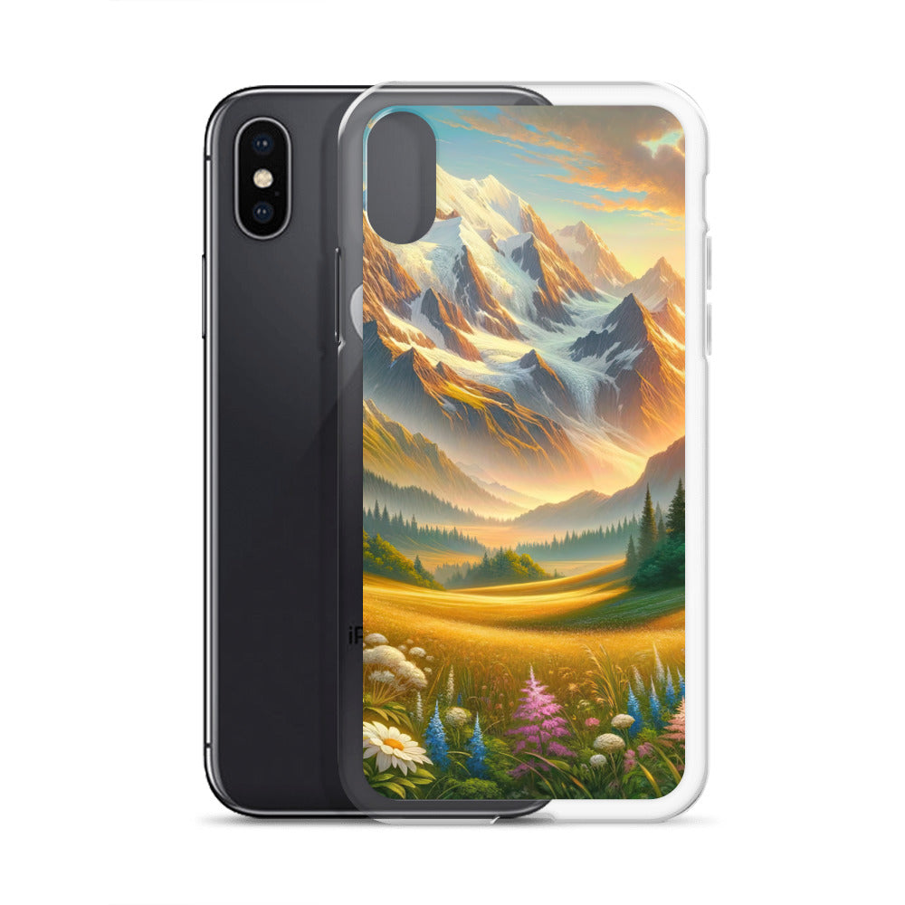 Heitere Alpenschönheit: Schneeberge und Wildblumenwiesen - iPhone Schutzhülle (durchsichtig) berge xxx yyy zzz