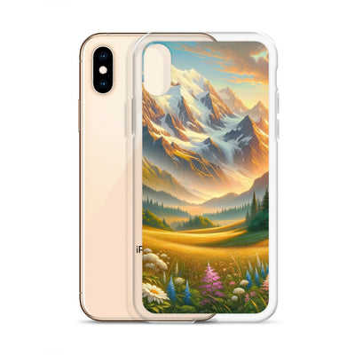 Heitere Alpenschönheit: Schneeberge und Wildblumenwiesen - iPhone Schutzhülle (durchsichtig) berge xxx yyy zzz