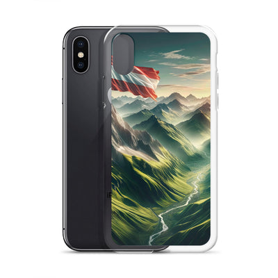 Alpen Gebirge: Fotorealistische Bergfläche mit Österreichischer Flagge - iPhone Schutzhülle (durchsichtig) berge xxx yyy zzz