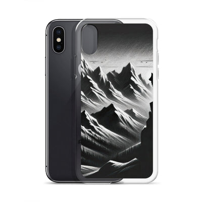 Kohlezeichnung, die die stille Stille der Alpen in der Winterdämmerung verkörpert. Wolf auf einem Berghügel (AN) - iPhone Schutzhülle (durchsichtig) xxx yyy zzz