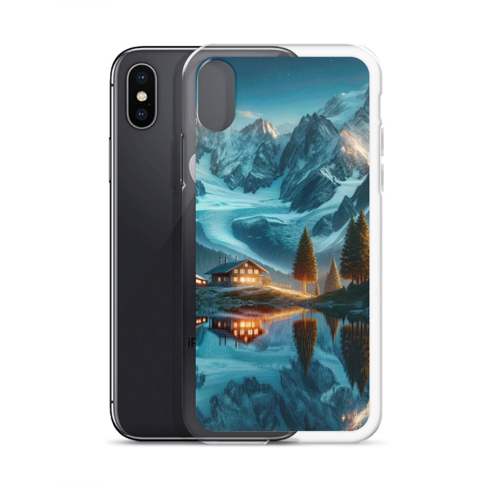 Stille Alpenmajestätik: Digitale Kunst mit Schnee und Bergsee-Spiegelung - iPhone Schutzhülle (durchsichtig) berge xxx yyy zzz