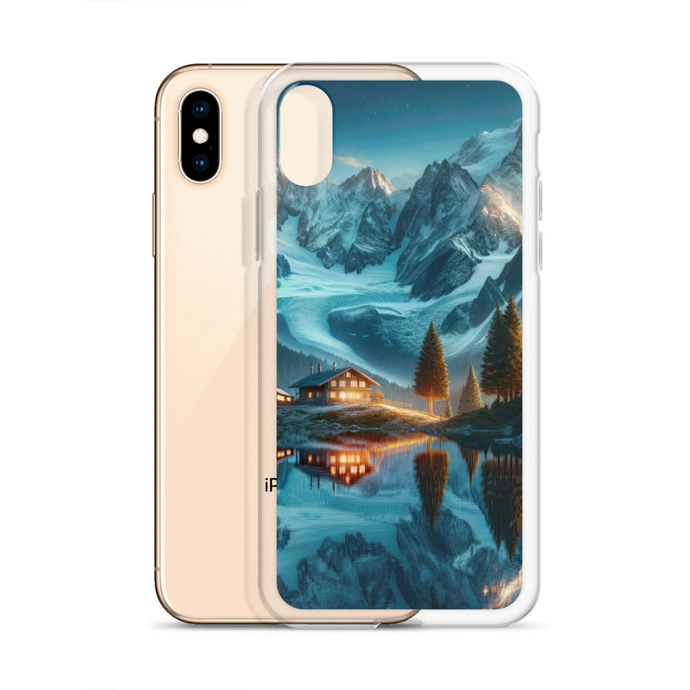 Stille Alpenmajestätik: Digitale Kunst mit Schnee und Bergsee-Spiegelung - iPhone Schutzhülle (durchsichtig) berge xxx yyy zzz