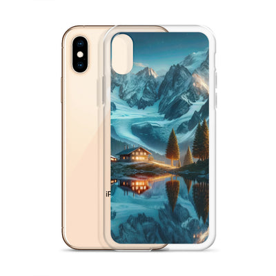 Stille Alpenmajestätik: Digitale Kunst mit Schnee und Bergsee-Spiegelung - iPhone Schutzhülle (durchsichtig) berge xxx yyy zzz