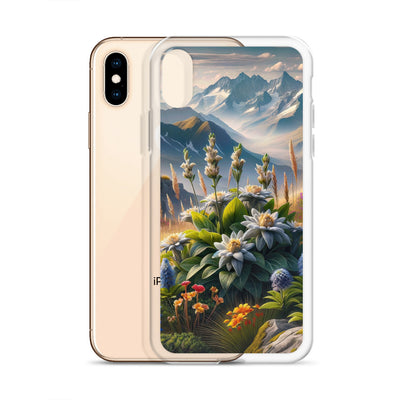 Alpine Flora: Digitales Kunstwerk mit lebendigen Blumen - iPhone Schutzhülle (durchsichtig) berge xxx yyy zzz