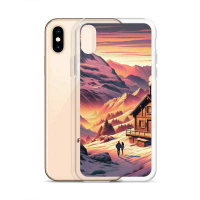 Berghütte im goldenen Sonnenuntergang: Digitale Alpenillustration - iPhone Schutzhülle (durchsichtig) berge xxx yyy zzz