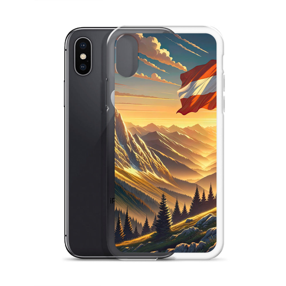 Ruhiger Alpenabend mit österreichischer Flagge und goldenem Sonnenuntergang - iPhone Schutzhülle (durchsichtig) berge xxx yyy zzz