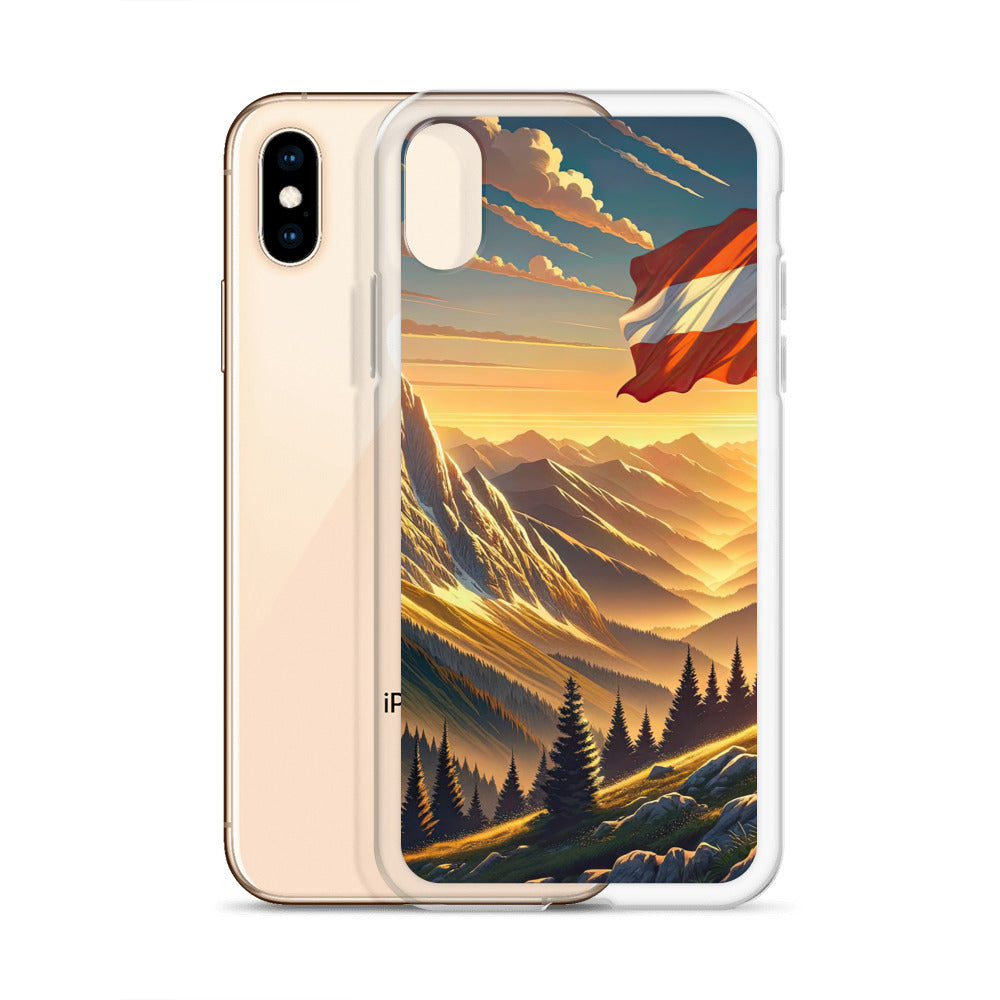 Ruhiger Alpenabend mit österreichischer Flagge und goldenem Sonnenuntergang - iPhone Schutzhülle (durchsichtig) berge xxx yyy zzz