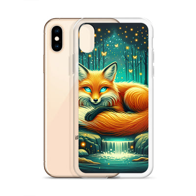 Bezaubernder Fuchs auf erleuchteter mystischer Waldlichtung - iPhone Schutzhülle (durchsichtig) camping xxx yyy zzz