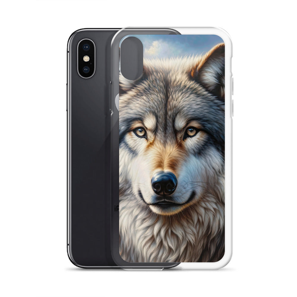 Porträt-Ölgemälde eines prächtigen Wolfes mit faszinierenden Augen (AN) - iPhone Schutzhülle (durchsichtig) xxx yyy zzz