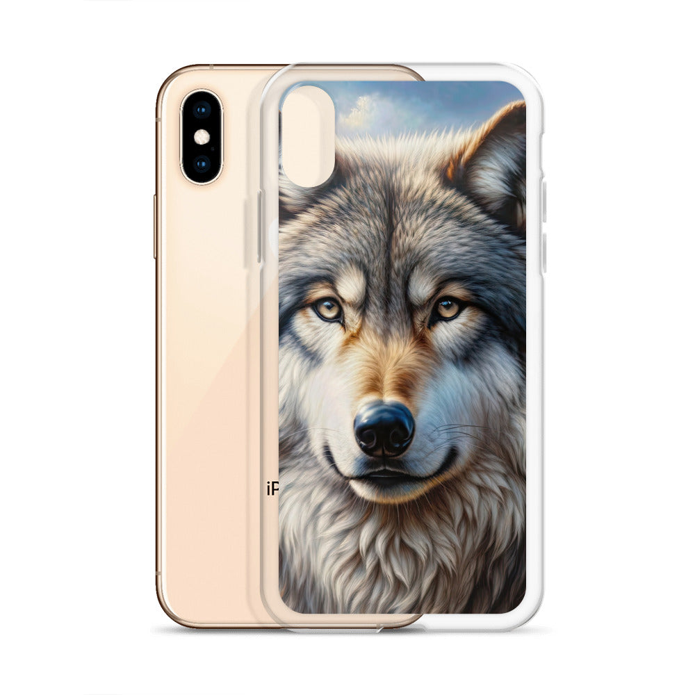 Porträt-Ölgemälde eines prächtigen Wolfes mit faszinierenden Augen (AN) - iPhone Schutzhülle (durchsichtig) xxx yyy zzz