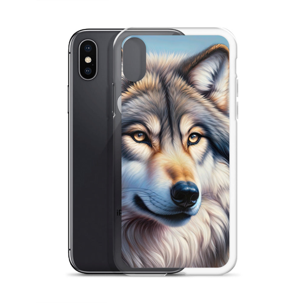 Ölgemäldeporträt eines majestätischen Wolfes mit intensiven Augen in der Berglandschaft (AN) - iPhone Schutzhülle (durchsichtig) xxx yyy zzz