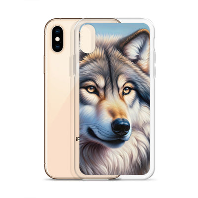 Ölgemäldeporträt eines majestätischen Wolfes mit intensiven Augen in der Berglandschaft (AN) - iPhone Schutzhülle (durchsichtig) xxx yyy zzz