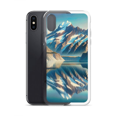 Ölgemälde eines unberührten Sees, der die Bergkette spiegelt - iPhone Schutzhülle (durchsichtig) berge xxx yyy zzz