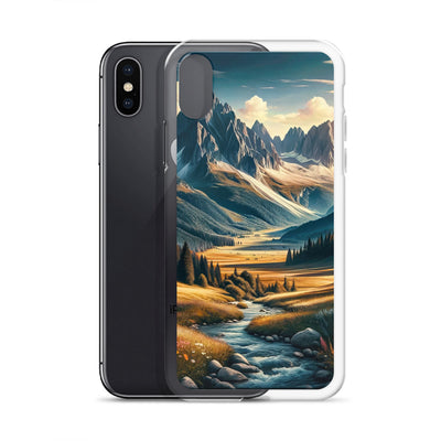 Quadratisches Kunstwerk der Alpen, majestätische Berge unter goldener Sonne - iPhone Schutzhülle (durchsichtig) berge xxx yyy zzz