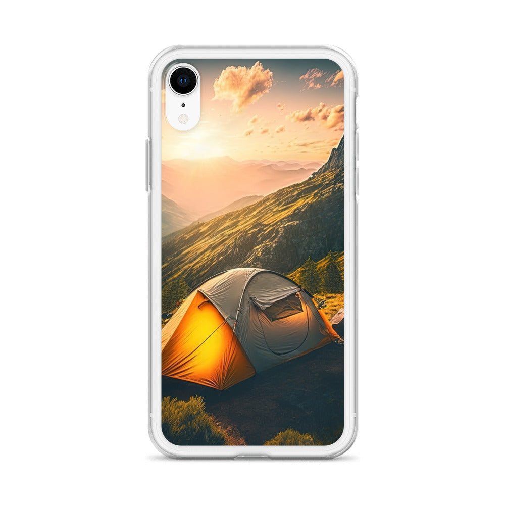 Zelt auf Berg im Sonnenaufgang - Landschafts - iPhone Schutzhülle (durchsichtig) camping xxx