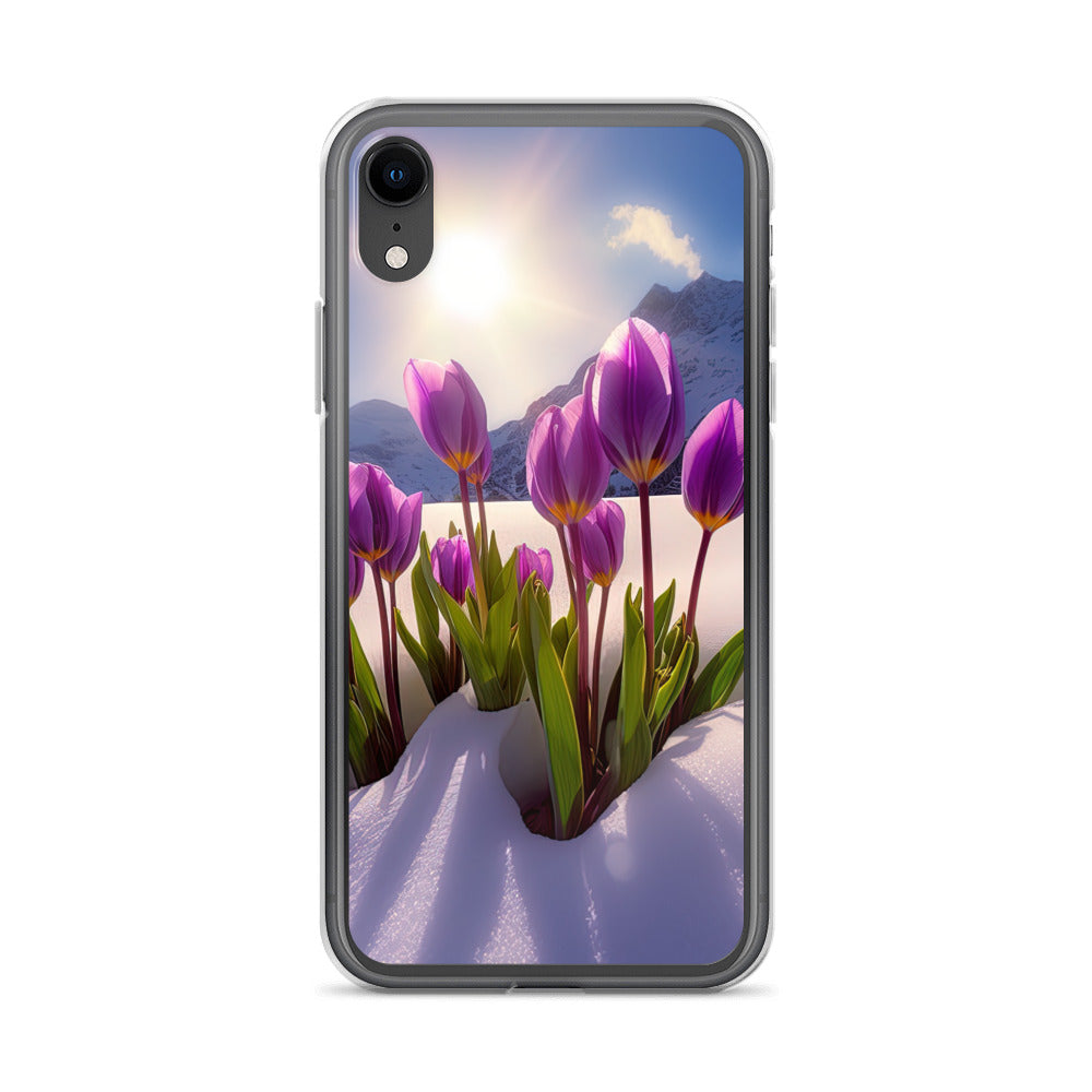 Tulpen im Schnee und in den Bergen - Blumen im Winter - iPhone Schutzhülle (durchsichtig) berge xxx iPhone XR