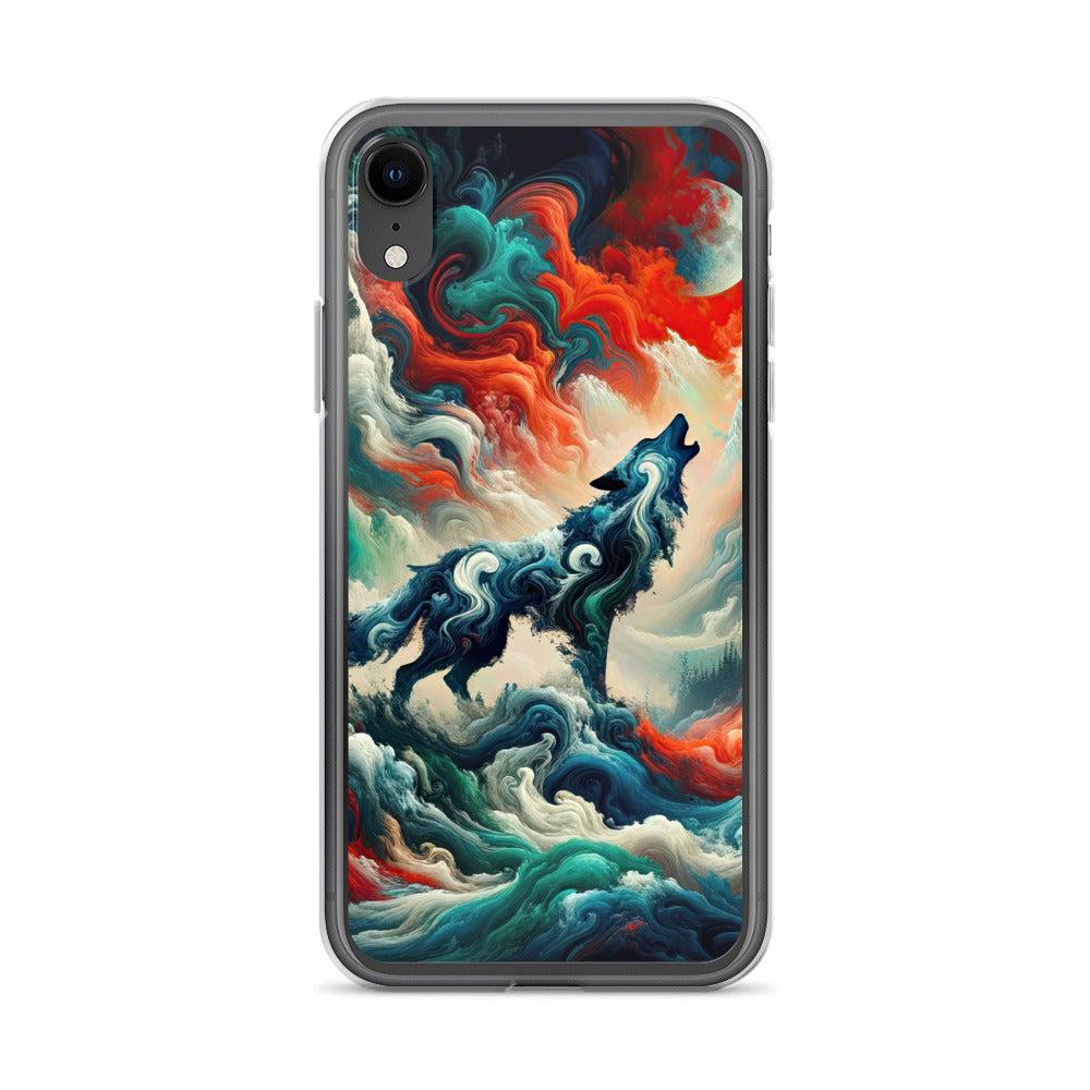 Abstrakte Kunst eines Wolfes in den Alpen mit Mustern aus eisigem Blau und Waldgrün verschmelzen mit feurigen Farben (AN) - Schutzhülle xxx yyy zzz iPhone XR