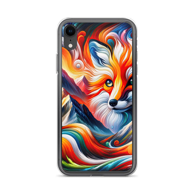 Abstrakte Kunst der Alpen voller lebendiger Farben und dynamischer Bewegung. Es dominiert ein farbiger Fuchs - iPhone Schutzhülle (durchsichtig) camping xxx yyy zzz iPhone XR