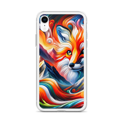 Abstrakte Kunst der Alpen voller lebendiger Farben und dynamischer Bewegung. Es dominiert ein farbiger Fuchs - iPhone Schutzhülle (durchsichtig) camping xxx yyy zzz