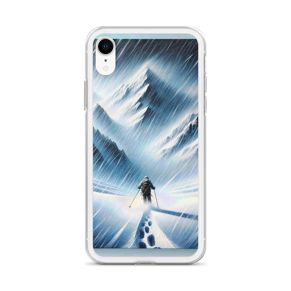 Wanderer und Bergsteiger im Schneesturm: Acrylgemälde der Alpen - iPhone Schutzhülle (durchsichtig) wandern xxx yyy zzz