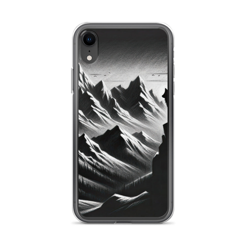 Kohlezeichnung, die die stille Stille der Alpen in der Winterdämmerung verkörpert. Wolf auf einem Berghügel (AN) - iPhone Schutzhülle (durchsichtig) xxx yyy zzz iPhone XR