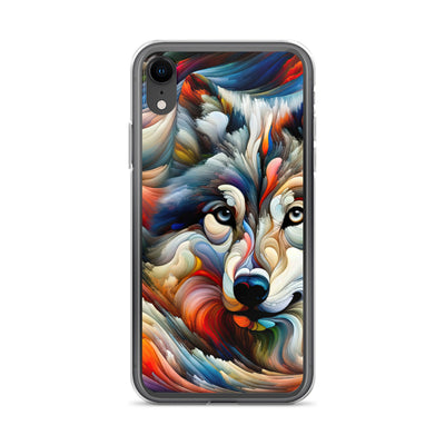 Abstrakte Kunst der Alpen mit einem Wolf. Chaotischer Tanz aus Farben und Formen. Surreale Landschaft (AN) - iPhone Schutzhülle (durchsichtig) xxx yyy zzz iPhone XR