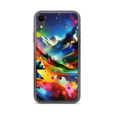 Neonfarbener Alpen Bär in abstrakten geometrischen Formen - iPhone Schutzhülle (durchsichtig) camping xxx yyy zzz iPhone XR