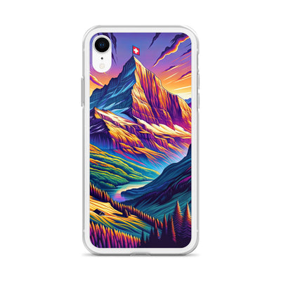 Bergpracht mit Schweizer Flagge: Farbenfrohe Illustration einer Berglandschaft - iPhone Schutzhülle (durchsichtig) berge xxx yyy zzz