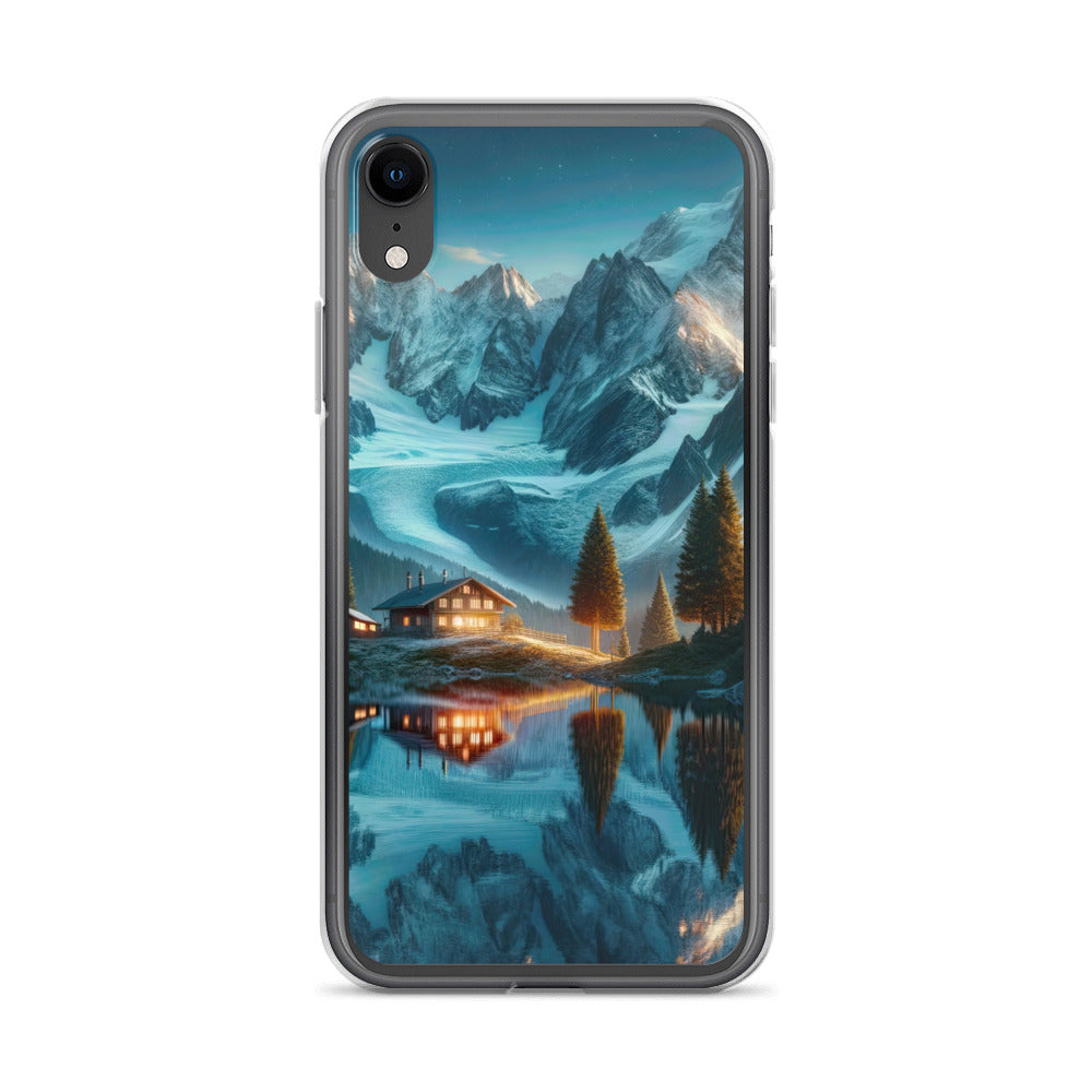 Stille Alpenmajestätik: Digitale Kunst mit Schnee und Bergsee-Spiegelung - iPhone Schutzhülle (durchsichtig) berge xxx yyy zzz iPhone XR