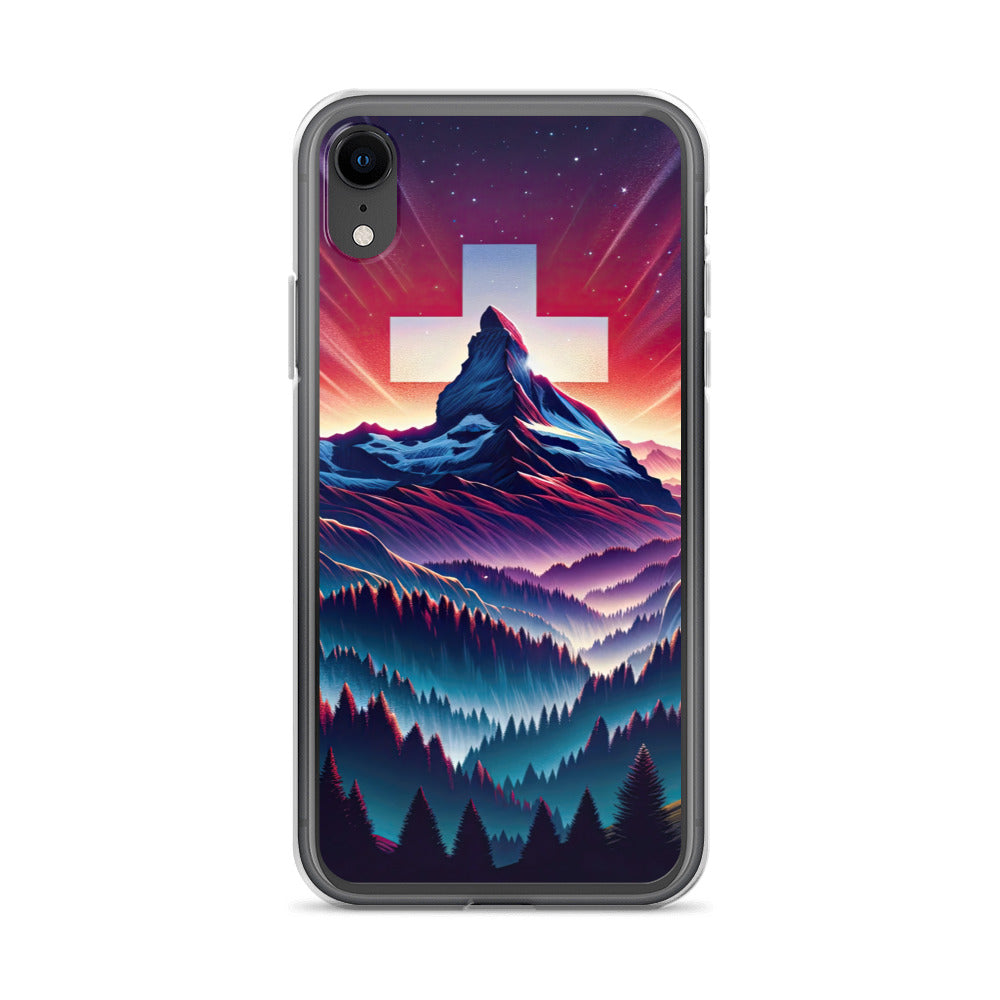 Alpenszene in Dämmerung mit Schweizer Flagge - iPhone Schutzhülle (durchsichtig) berge xxx yyy zzz iPhone XR