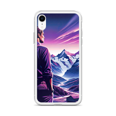 Wanderer in alpiner Dämmerung, schneebedeckte Gipfel ins Unendliche - iPhone Schutzhülle (durchsichtig) wandern xxx yyy zzz