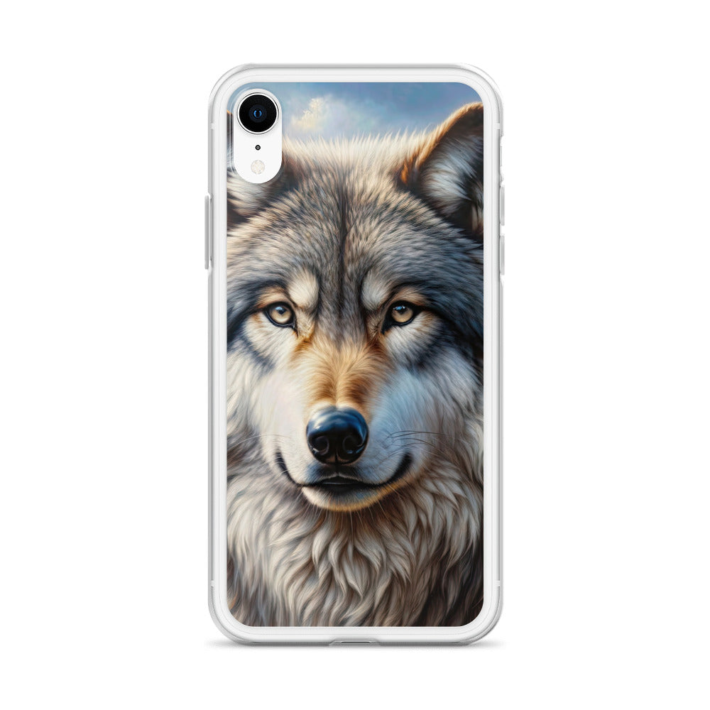 Porträt-Ölgemälde eines prächtigen Wolfes mit faszinierenden Augen (AN) - iPhone Schutzhülle (durchsichtig) xxx yyy zzz