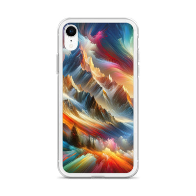 Lebendige abstrakte Alpendarstellung in populärem Kunststil - iPhone Schutzhülle (durchsichtig) berge xxx yyy zzz