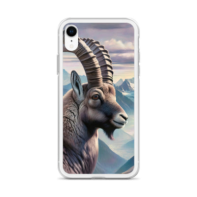 Digitales Steinbock-Porträt vor Alpenkulisse - iPhone Schutzhülle (durchsichtig) berge xxx yyy zzz