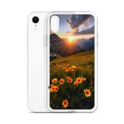 Gebirge, Sonnenblumen und Sonnenaufgang - iPhone Schutzhülle (durchsichtig) berge xxx