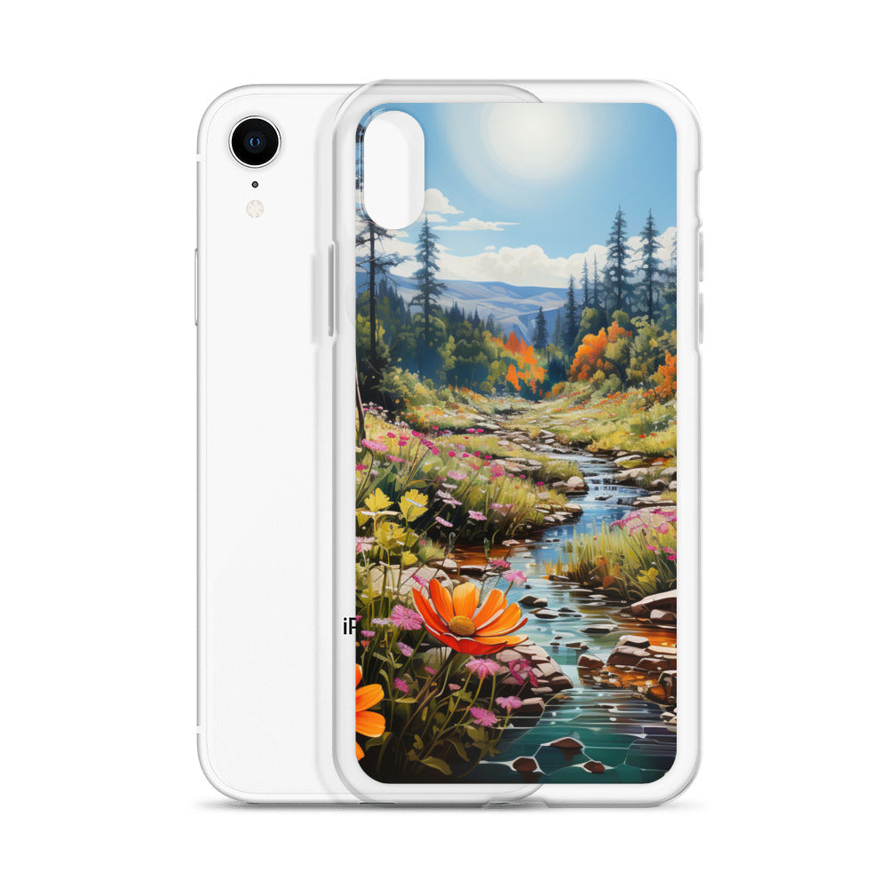 Berge, schöne Blumen und Bach im Wald - iPhone Schutzhülle (durchsichtig) berge xxx