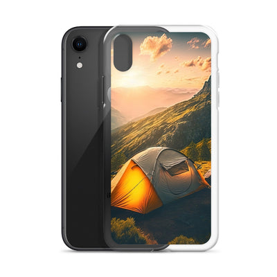 Zelt auf Berg im Sonnenaufgang - Landschafts - iPhone Schutzhülle (durchsichtig) camping xxx