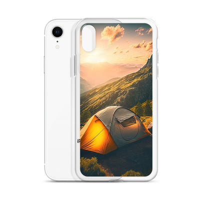 Zelt auf Berg im Sonnenaufgang - Landschafts - iPhone Schutzhülle (durchsichtig) camping xxx