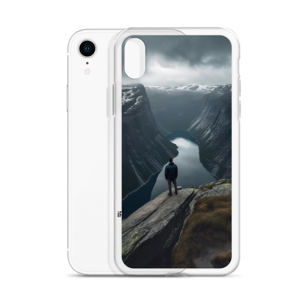 Mann auf Bergklippe - Norwegen - iPhone Schutzhülle (durchsichtig) berge xxx